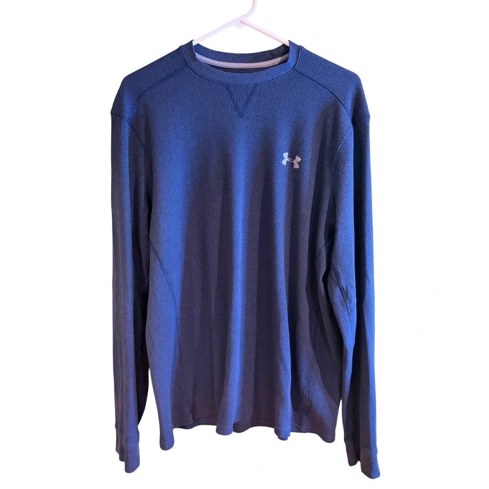 Under Armour Mens Large Navy Blue Waffle Knit Thermal Long Sleeve Base Layer